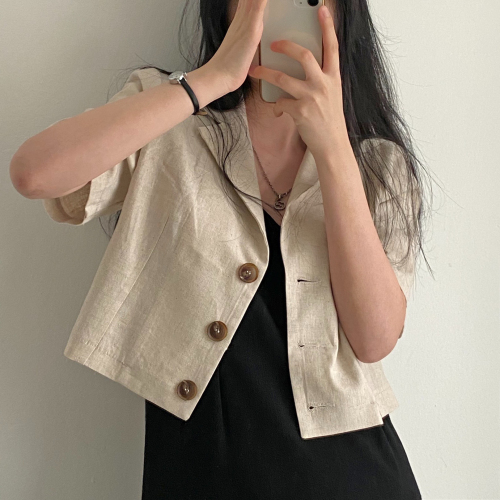 High-quality Korean summer new version ins blogger thin short-sleeved cotton linen suit short jacket