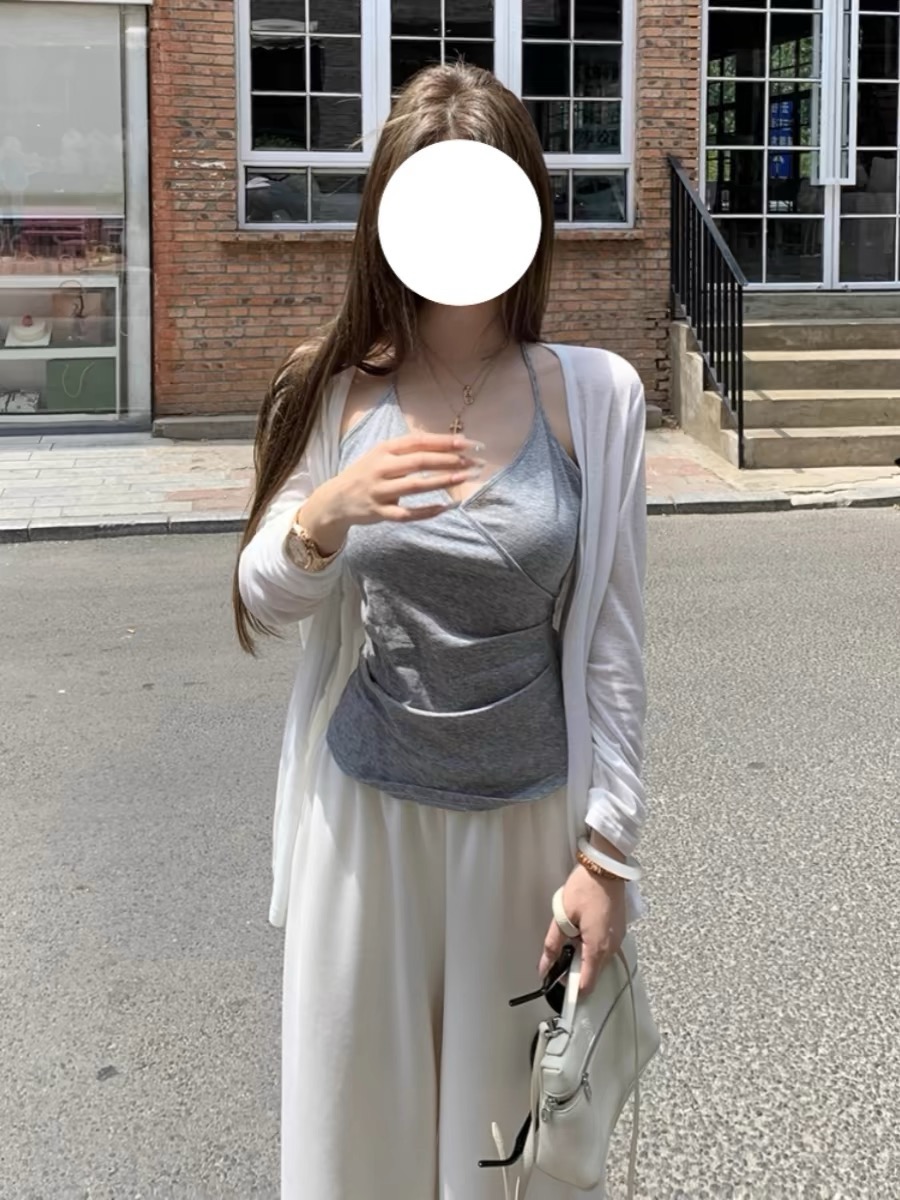 鬆弛vibe 竹節棉掛脖吊帶女設計感夏季薄款交叉領無袖上衣
