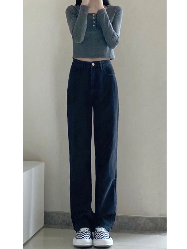 Black Straight Jeans Women's Spring Autumn Autumn Winter New High Waist Slim Pants