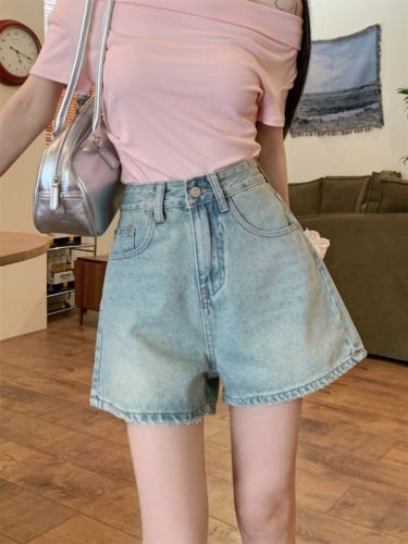 Large size embroidered floral butterfly leather brand denim shorts washed distressed straight wide leg hot girl shorts