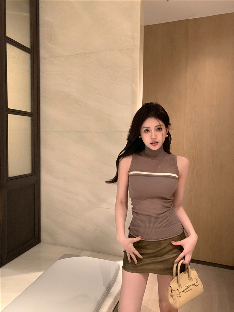 Real shot of sweet hottie short tops for women slimming and slimming bottoming shirts high collar sleeveless vest T-shirts