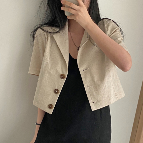 High-quality Korean summer new version ins blogger thin short-sleeved cotton linen suit short jacket