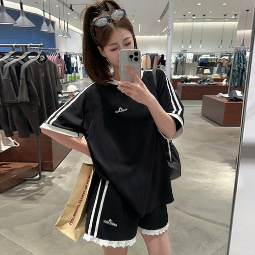 American slim short-sleeved suit for women in summer loose Korean style student shorts fashion casual sports two-piece running set