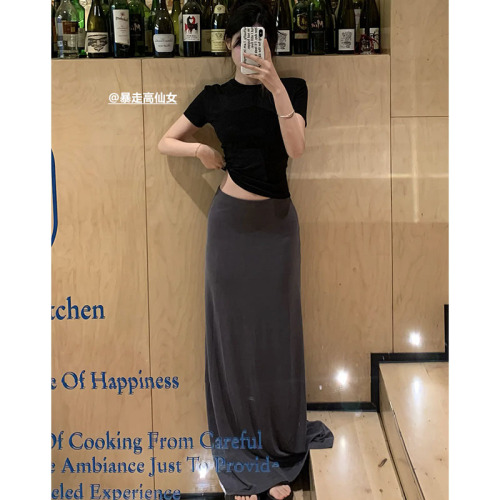 Ice silk skirt for women summer new Korean version ins lazy casual versatile slim hip skirt long skirt