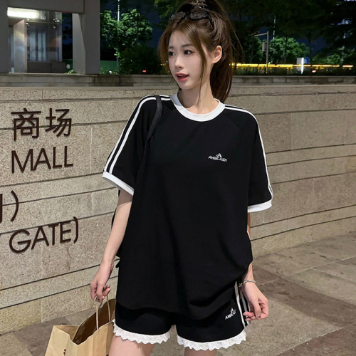 American slim short-sleeved suit for women in summer loose Korean style student shorts fashion casual sports two-piece running set