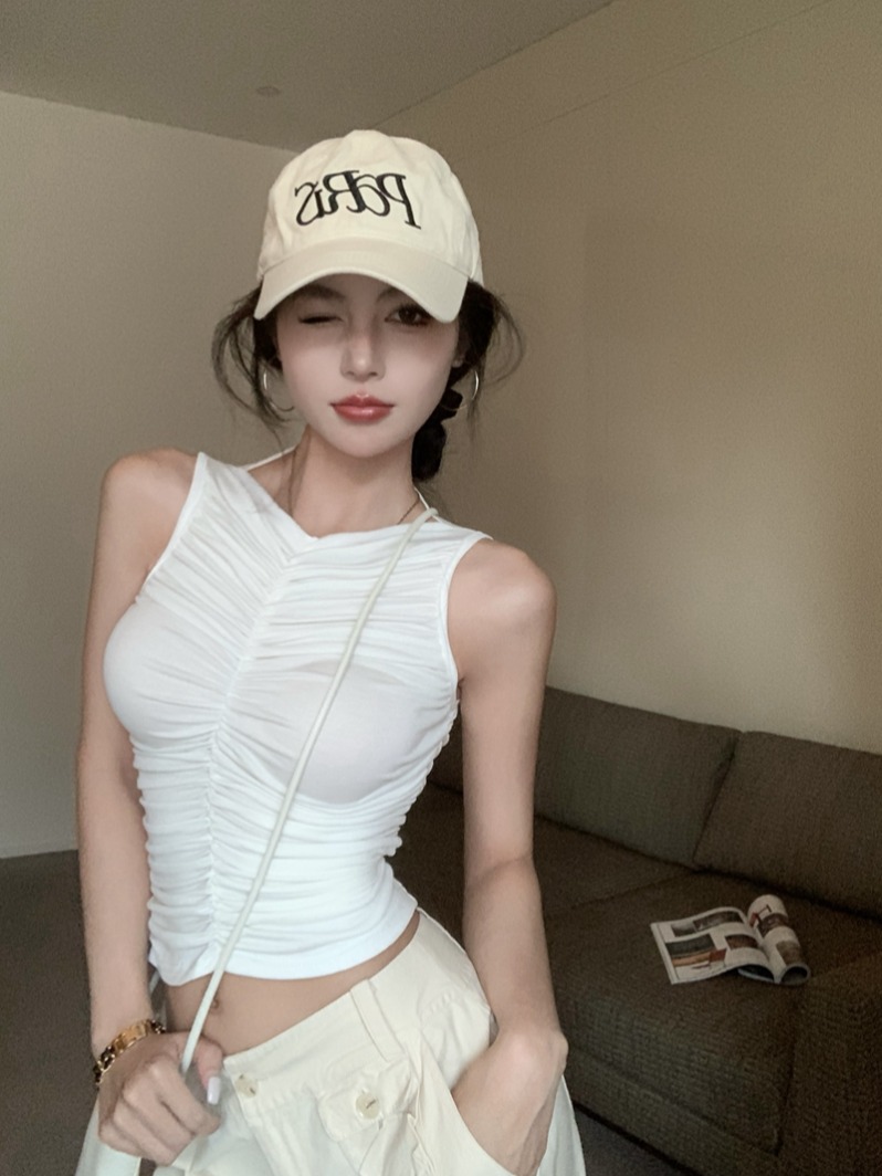 Summer hot girl style, design sense, tall and thin, invisible ice silk backless top for women, short sleeveless top