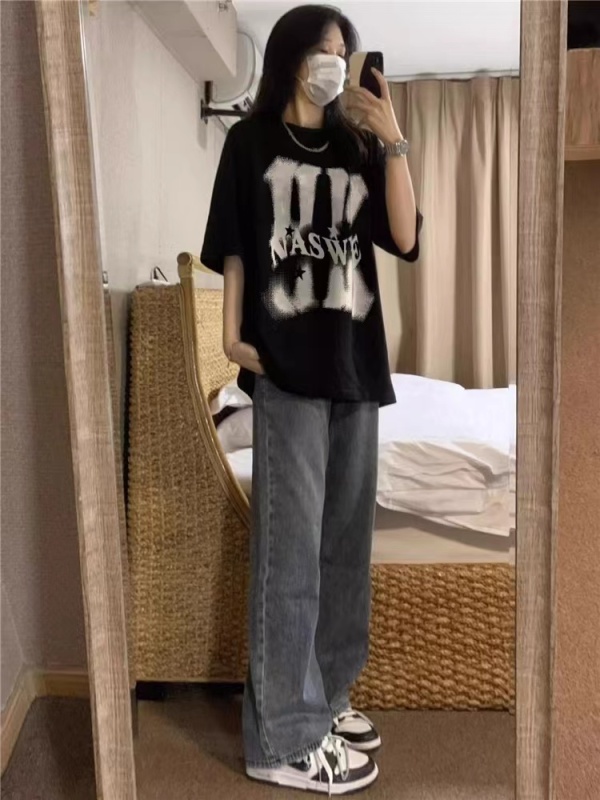 Pure cotton plus size women's new style mid-length loose short-sleeved t-shirt women's tops summer Korea