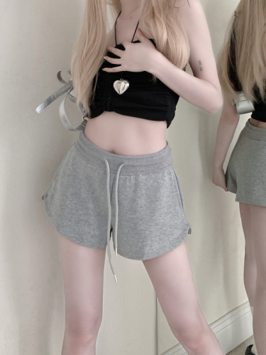 Summer new hot girl drawstring casual shorts women's high-waist slim sports A-line hip-hugging shorts