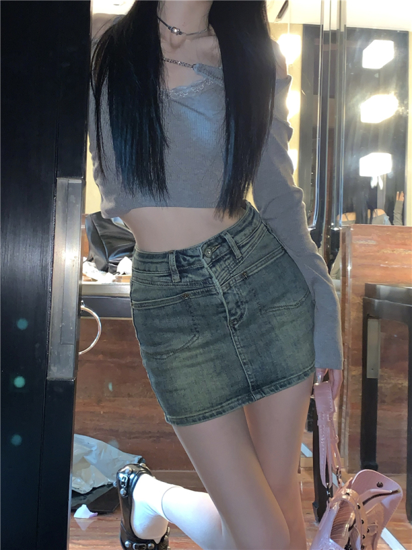 Real photos, real prices, large quantities in stock, high waist elastic A-line version, slim denim skirt, culottes, anti-exposure