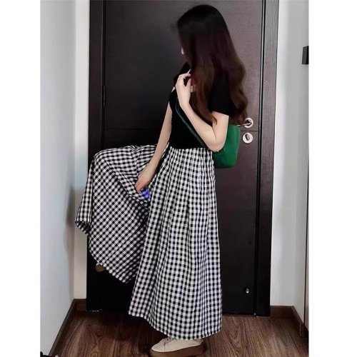 Plus size women's 300 catties plaid culottes for women summer thin high waist versatile retro slimming a-line skirt skirt for fat mm