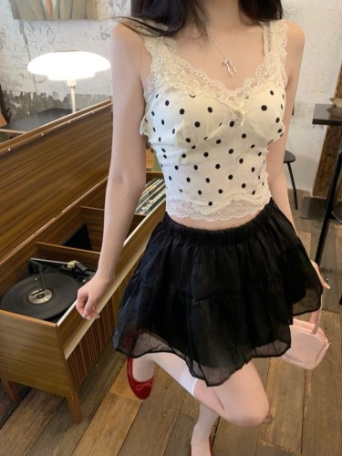 Pure desire to master the French retro lace suspender + polka dot ballet tutu skirt