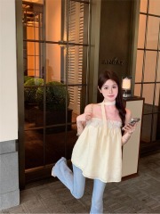 Photographed~Unique Style Atmosphere Crewneck Ruffled Blouse Women's Stylish Pure Desire Bustier Top Women's