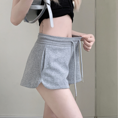 Summer new hot girl drawstring casual shorts women's high-waist slim sports A-line hip-hugging shorts