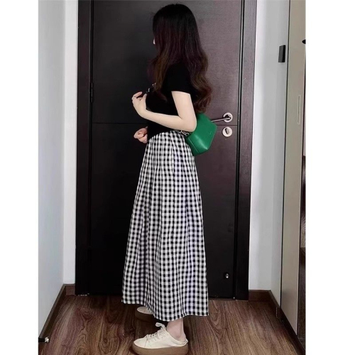 Plus size women's 300 catties plaid culottes for women summer thin high waist versatile retro slimming a-line skirt skirt for fat mm