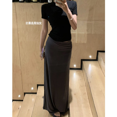 Ice silk skirt for women summer new Korean version ins lazy casual versatile slim hip skirt long skirt