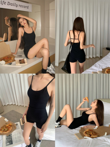 New style~Designed high-end fashion black suspender jumpsuit