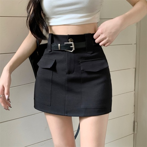 Real shot!  !  Slim and versatile workwear skirt with lining and anti-exposure skirt with belt