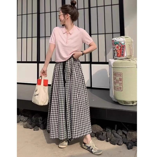 Plus size women's 300 catties plaid culottes for women summer thin high waist versatile retro slimming a-line skirt skirt for fat mm