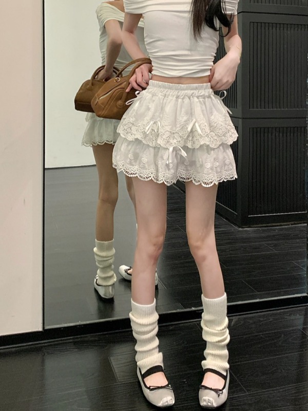 Epiphyllum Under the Moon Lace Bow White Ballet Cake Skirt Princess Skirt Women's Spring and Summer Lined