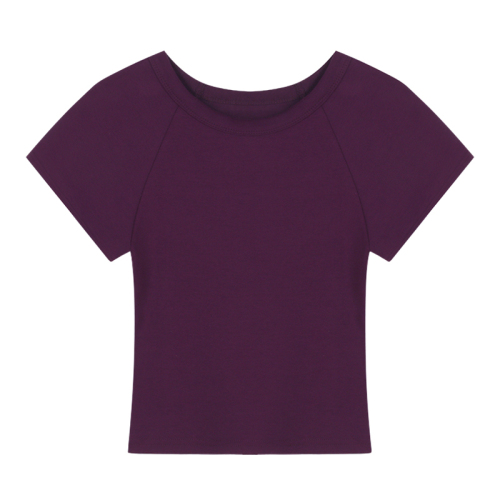 Hot girl pure desire purple short-sleeved T-shirt women's summer tight slimming bottoming shirt short top