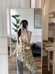 Real shot Korean style lace floral slim camisole summer slimming gentle irregular sleeveless top