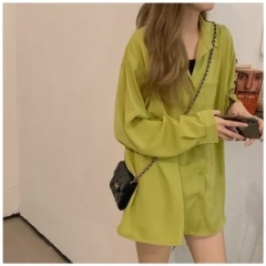 Avocado green shirt women's spring and summer thin coat lazy style sun protection shirt loose chic chiffon top