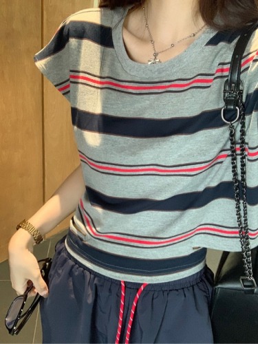 Actual shot ~ Drag sister’s design drawstring workwear sports casual trousers + hollow strap sleeveless striped T-shirt