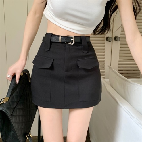 Real shot!  !  Slim and versatile workwear skirt with lining and anti-exposure skirt with belt