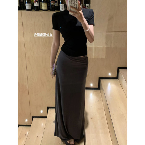 Ice silk skirt for women summer new Korean version ins lazy casual versatile slim hip skirt long skirt