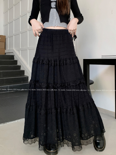 Skirt for women, autumn and winter high-waisted A-line skirt, cake skirt, gentle style long skirt, niche skirt with design