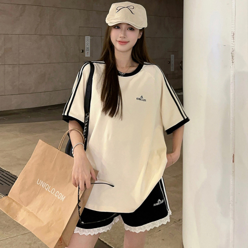 American slim short-sleeved suit for women in summer loose Korean style student shorts fashion casual sports two-piece running set