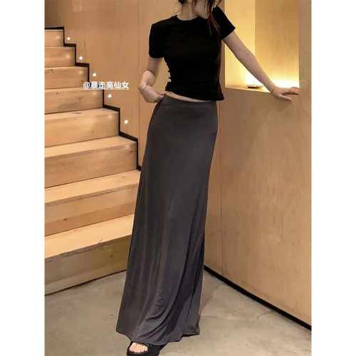 Ice silk skirt for women summer new Korean version ins lazy casual versatile slim hip skirt long skirt