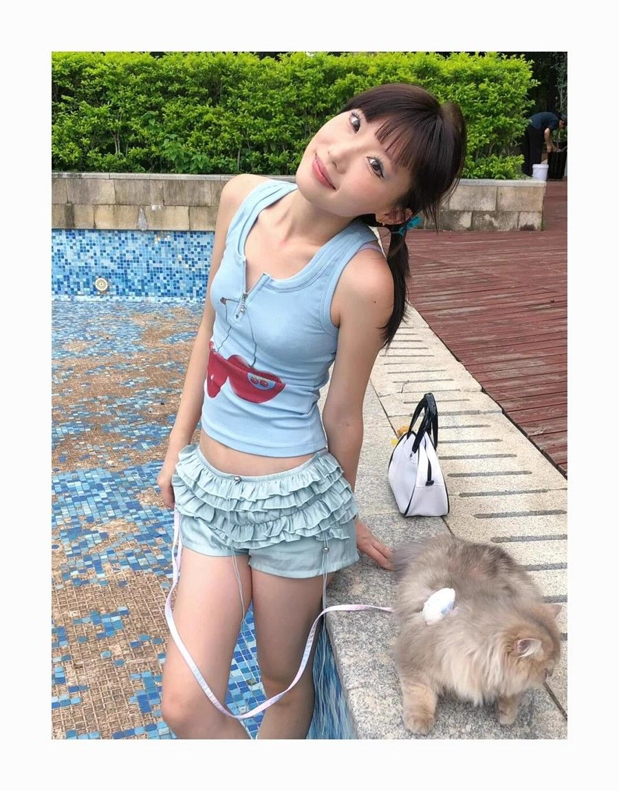 210克40支1×1純棉無袖背心女印花vintage修身顯瘦拉鏈短款上衣