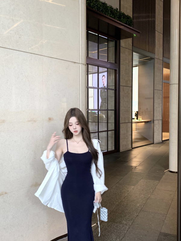 Real shot and real price loose casual versatile shirt sapphire blue slim fit dress