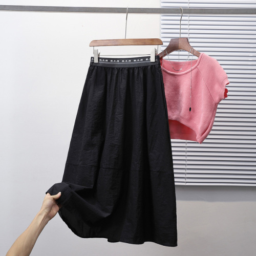 Real shot of summer large size loose mid-length vacation lightweight mid-length skirt for fat girls travel A-line skirt