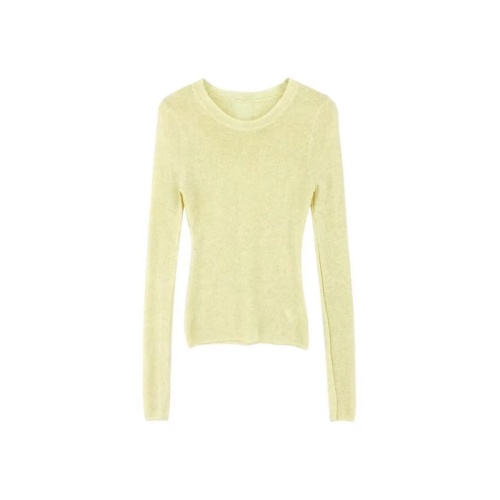 kumayes solid color casual versatile long-sleeved sweater for women round neck slim ins pullover inner top 2024