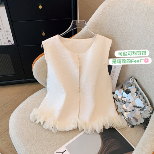 Xiaoxiangfeng shirt sleeveless vest for women 2024 new summer style splicing small slimming age-reducing top trendy