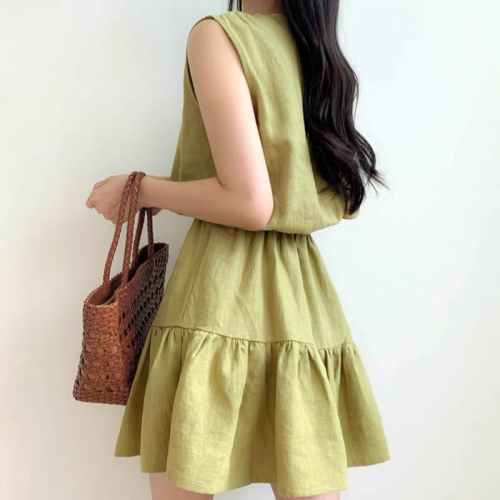 Korean chic summer new sleeveless short skirt slimming temperament splicing high-end light luxury vest dress for women