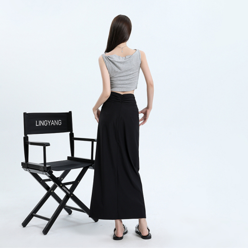 Real shot of women's summer 2024 new high-waist slim straight skirt with slits and long skirt