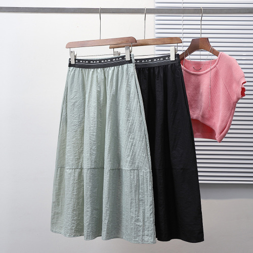 Real shot of summer large size loose mid-length vacation lightweight mid-length skirt for fat girls travel A-line skirt