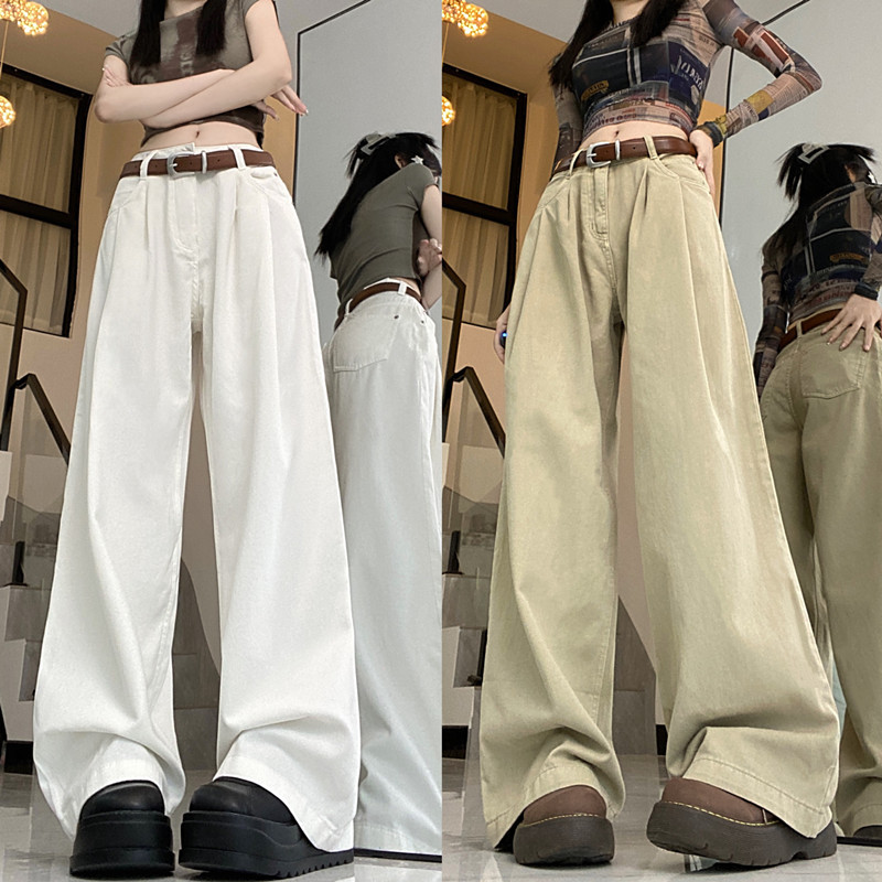 Korean style high waisted straight leg drapey wide leg loose floor mopping pants for women