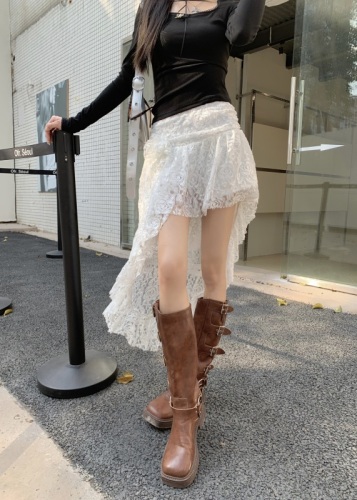 Actual shot and real price ~ Romantic lace irregular niche design versatile high-waisted slimming white skirt for women