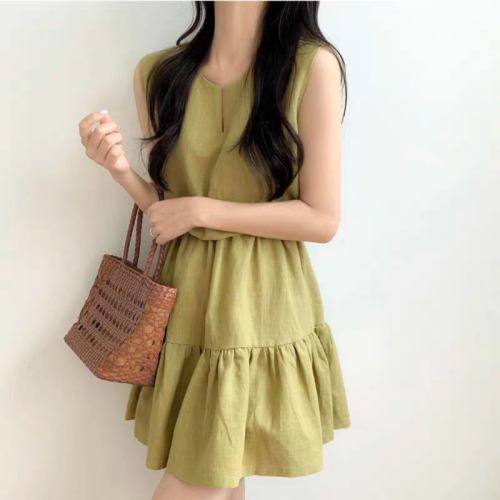 Korean chic summer new sleeveless short skirt slimming temperament splicing high-end light luxury vest dress for women