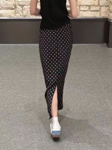 66299 Non-real shot black polka dot casual skirt for women summer large size high waist slim mid-length a-line skirt