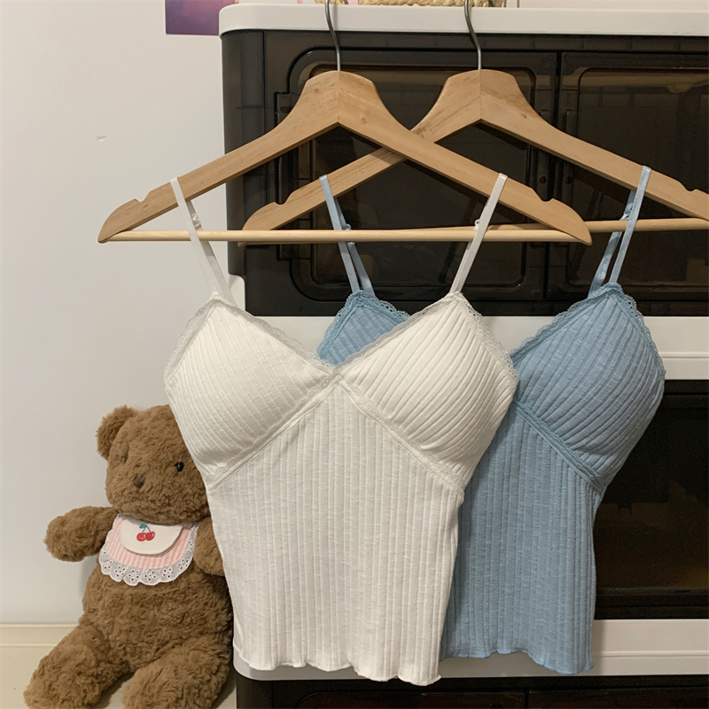 Actual shot price Stretch pit strip lace suspenders women's inner wear with breast pad design small top