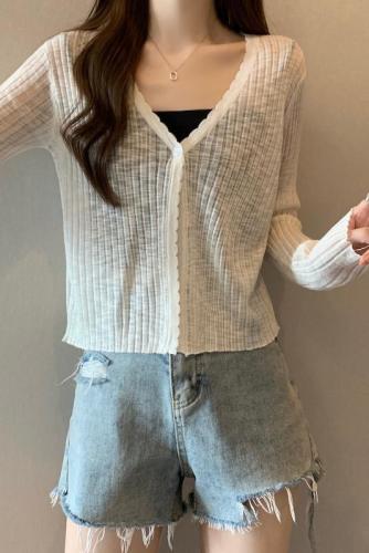 Large size ice silk sun protection cardigan thin women's summer shawl suspender skirt with blouse knitted top jacket