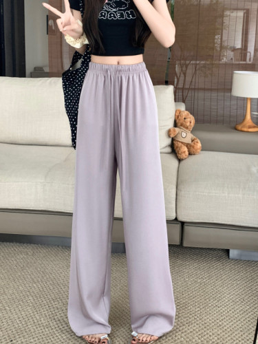 Actual shot and real price~High-waisted slimming acetate satin drawstring hot girl drapey walking wide-leg pants versatile casual pants