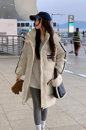 Real shot of down cotton coat women's mid-length 2024 winter new Korean style bf loose thickened cotton coat ins jacket