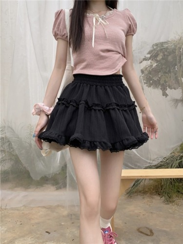 Ballet style lace skirt women's summer anti-exposure A-line cake skirt short skirt culottes