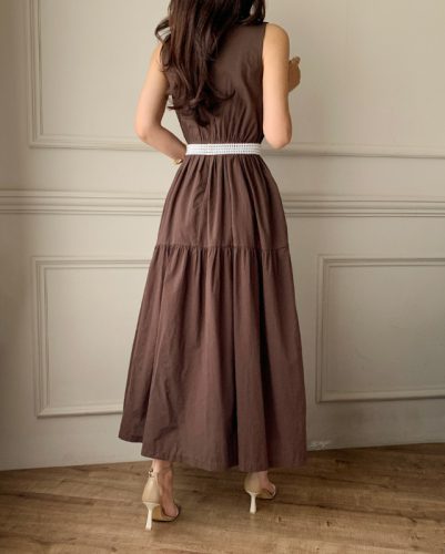 Lady style sleeveless pullover summer dress with detachable large lapel long skirt